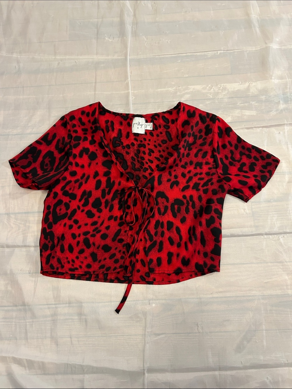 Polly Red Leopard Tie-Front Crop Top -